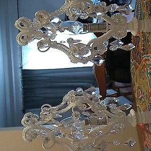 White luxury lamps with clear hanging crystals and flower crystals